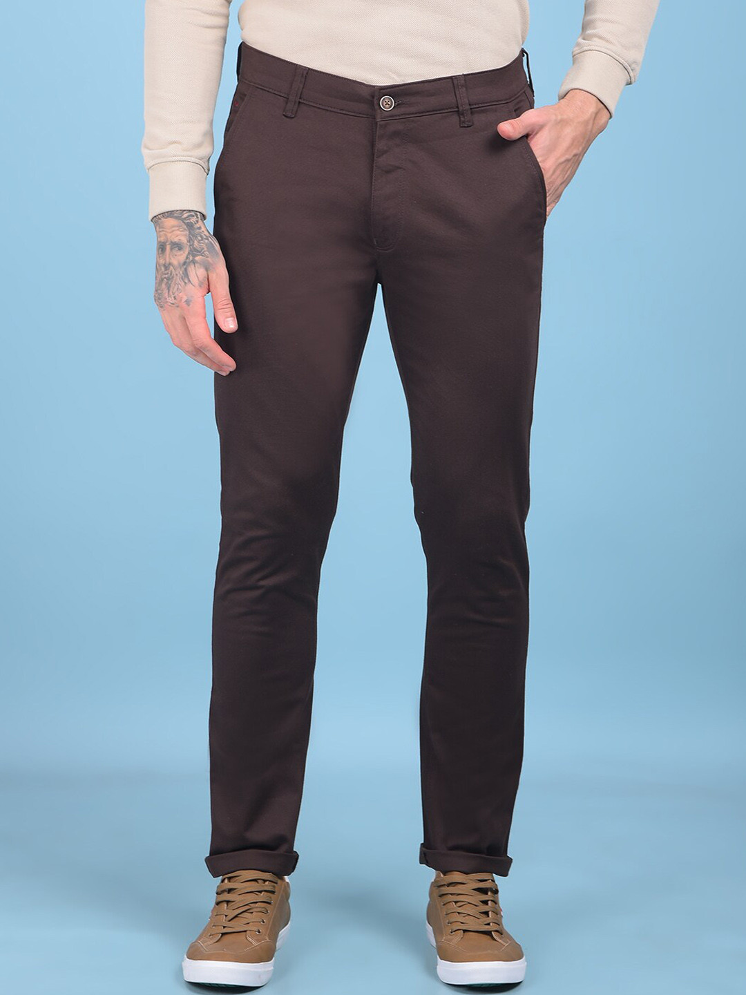 

Crimsoune Club Men Smart Slim Fit Easy Wash Chinos Trouser, Brown