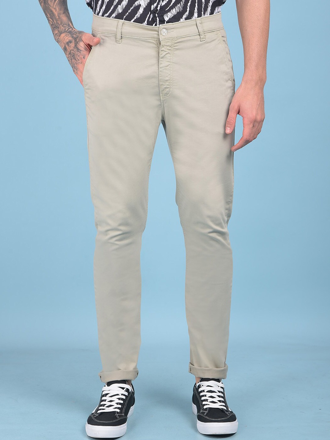 

Crimsoune Club Men Smart Slim Fit Easy Wash Joggers Trouser, Green