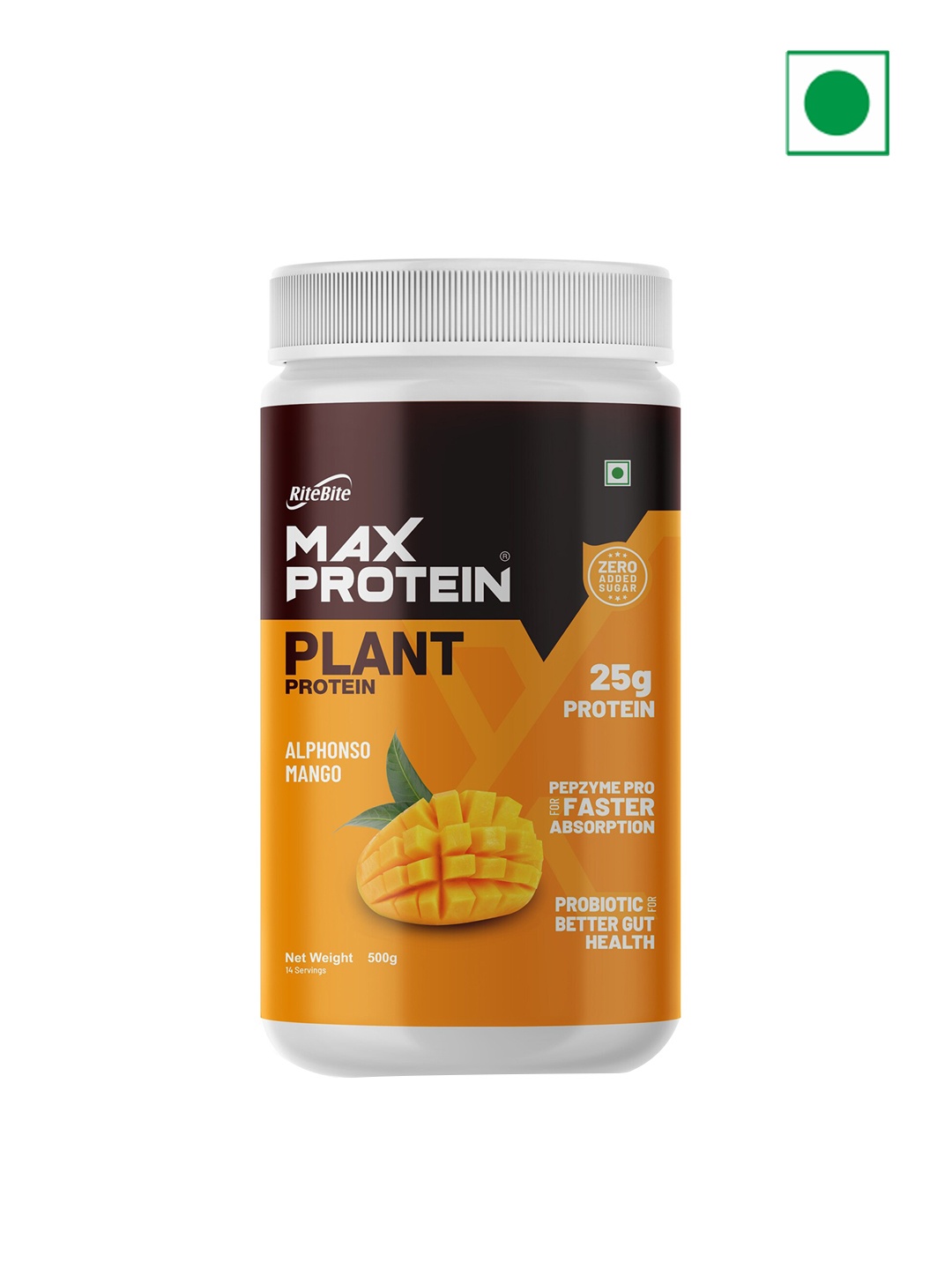 

Ritebite Max Protein Alphanso Mango Plant Protein - 500g, Yellow