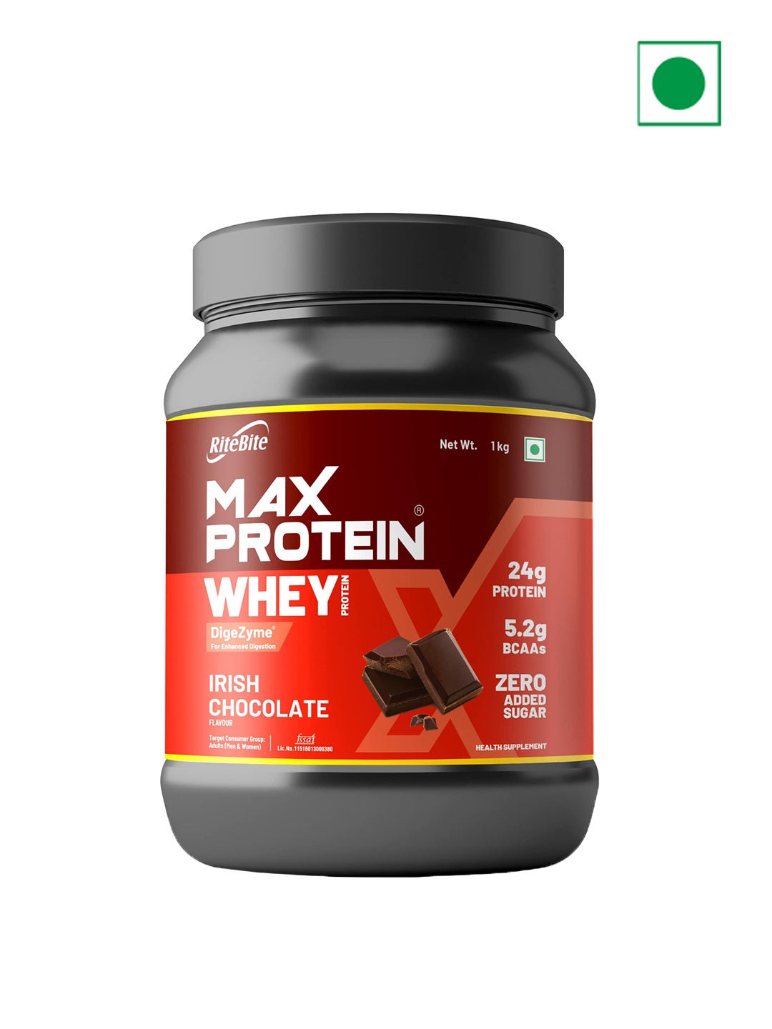 

RiteBite Max Protein Whey Protein Irish Chocolate - 1kg, Yellow