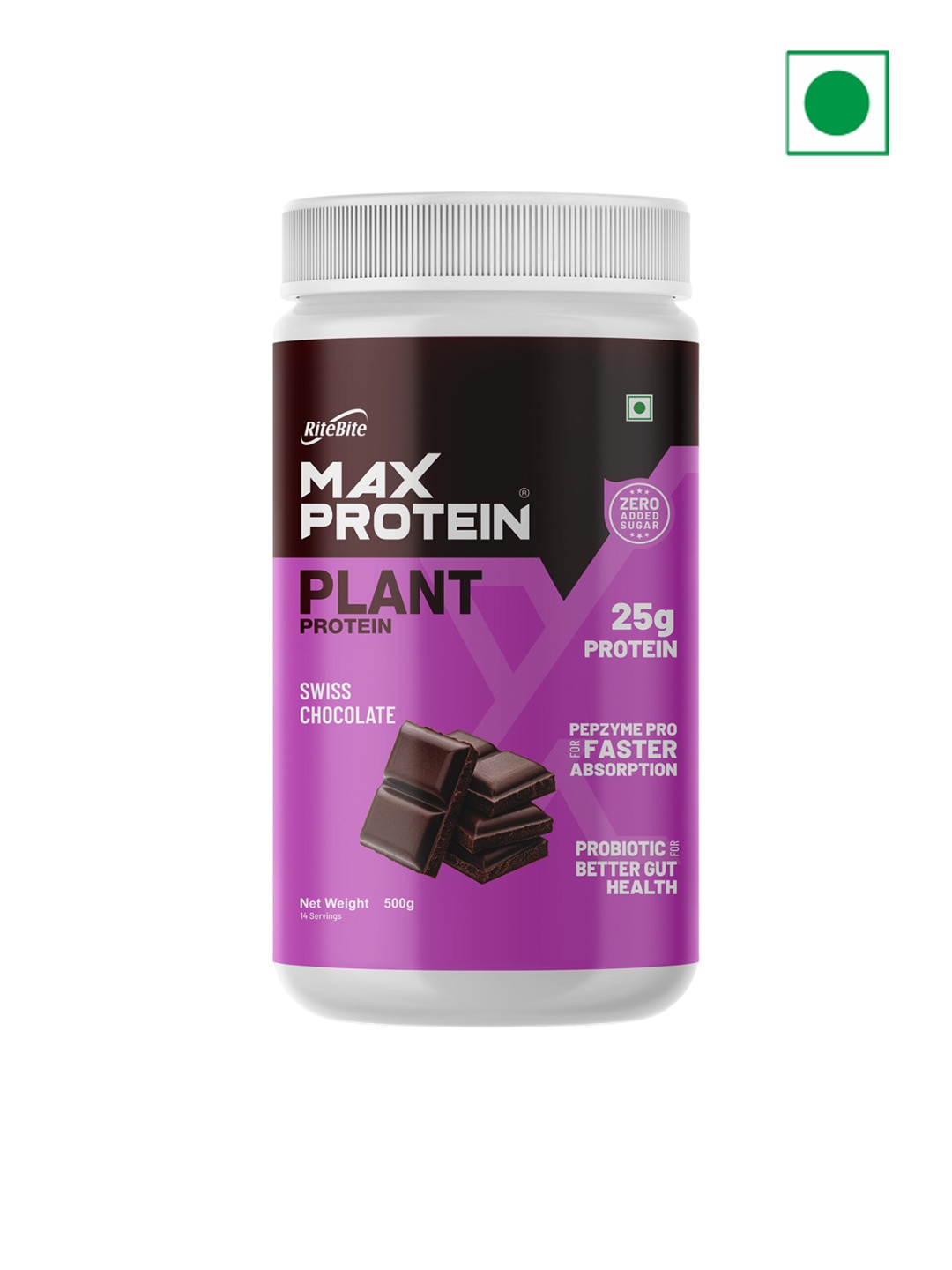 

RiteBite Max Protein Swiss Chocolate Plant Protein- 500g, Purple