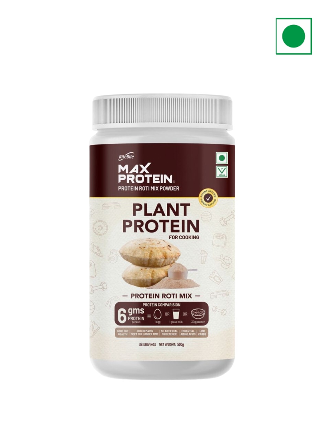 

Ritebite Max Protein Plant Protein Roti Mix Powder-500g, Yellow