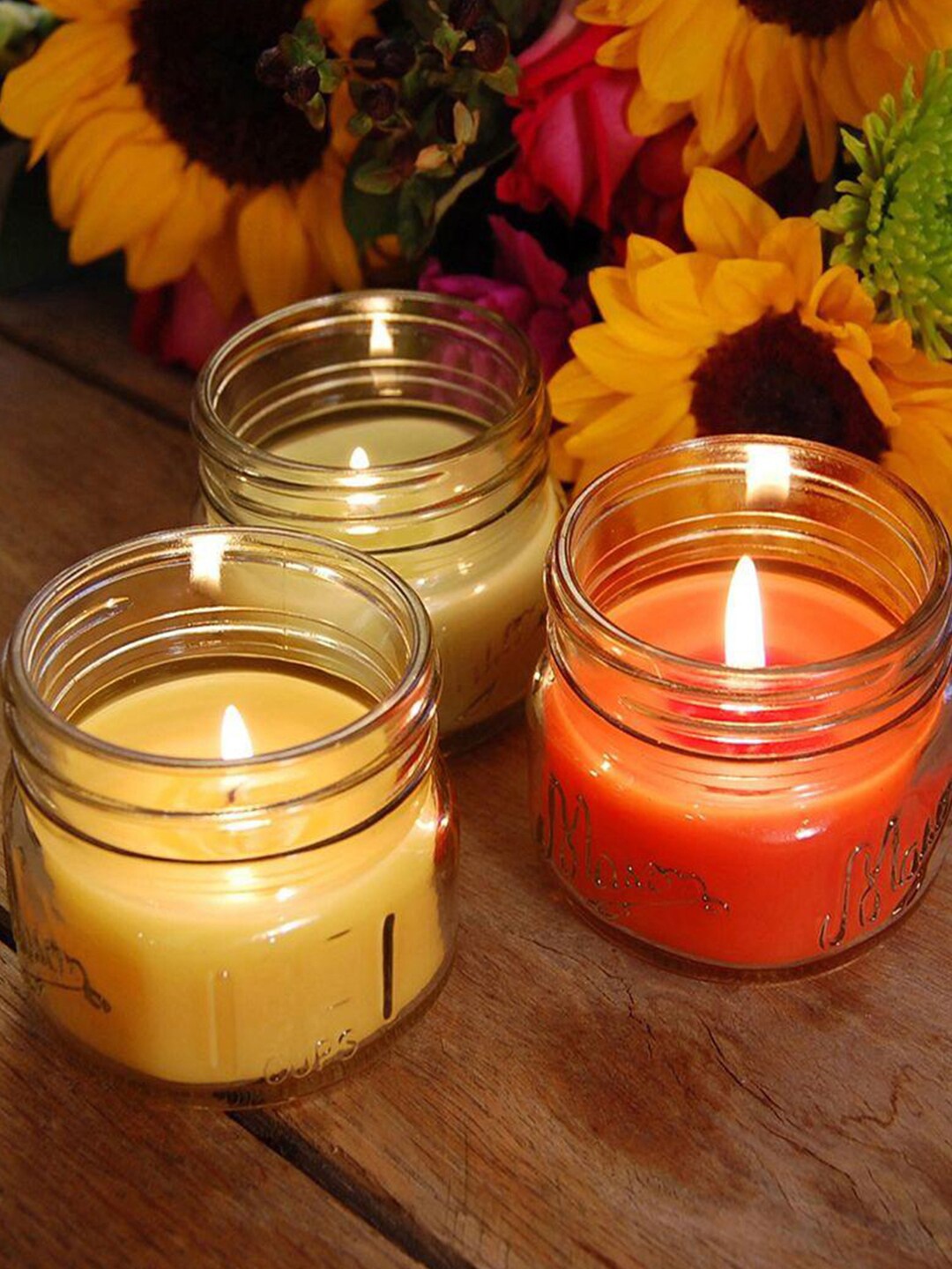 

Aromatic Fables Yellow & Red 3 Pieces Scented Mason Jar Candles in Square Shape