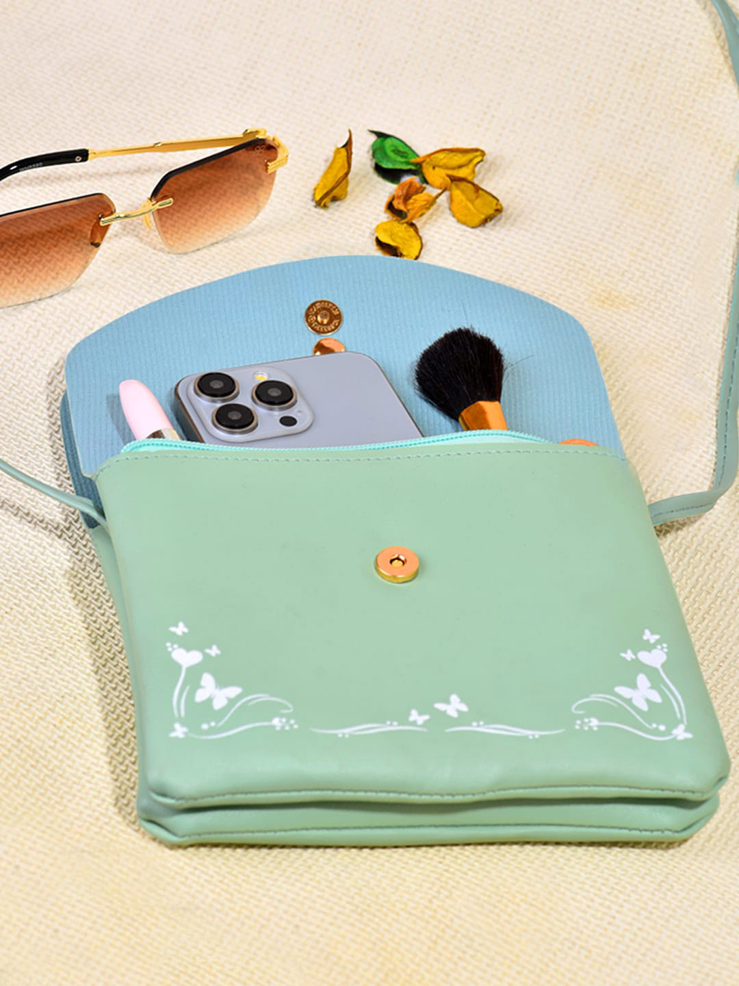 

DressBerry Green Embellished Structured Sling Bag
