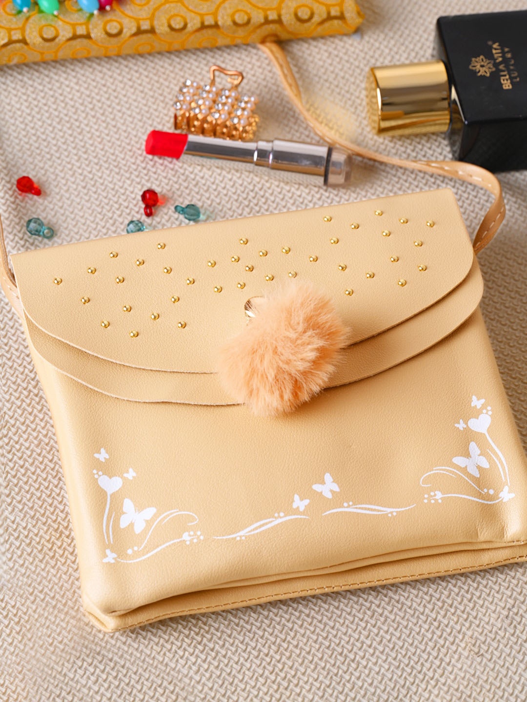

DressBerry Khaki Embellished Structured Sling Bag