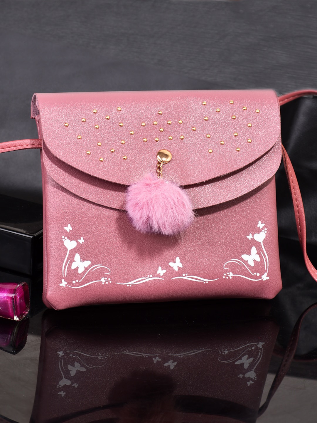 

DressBerry Embellished Structured Sling Bag, Pink