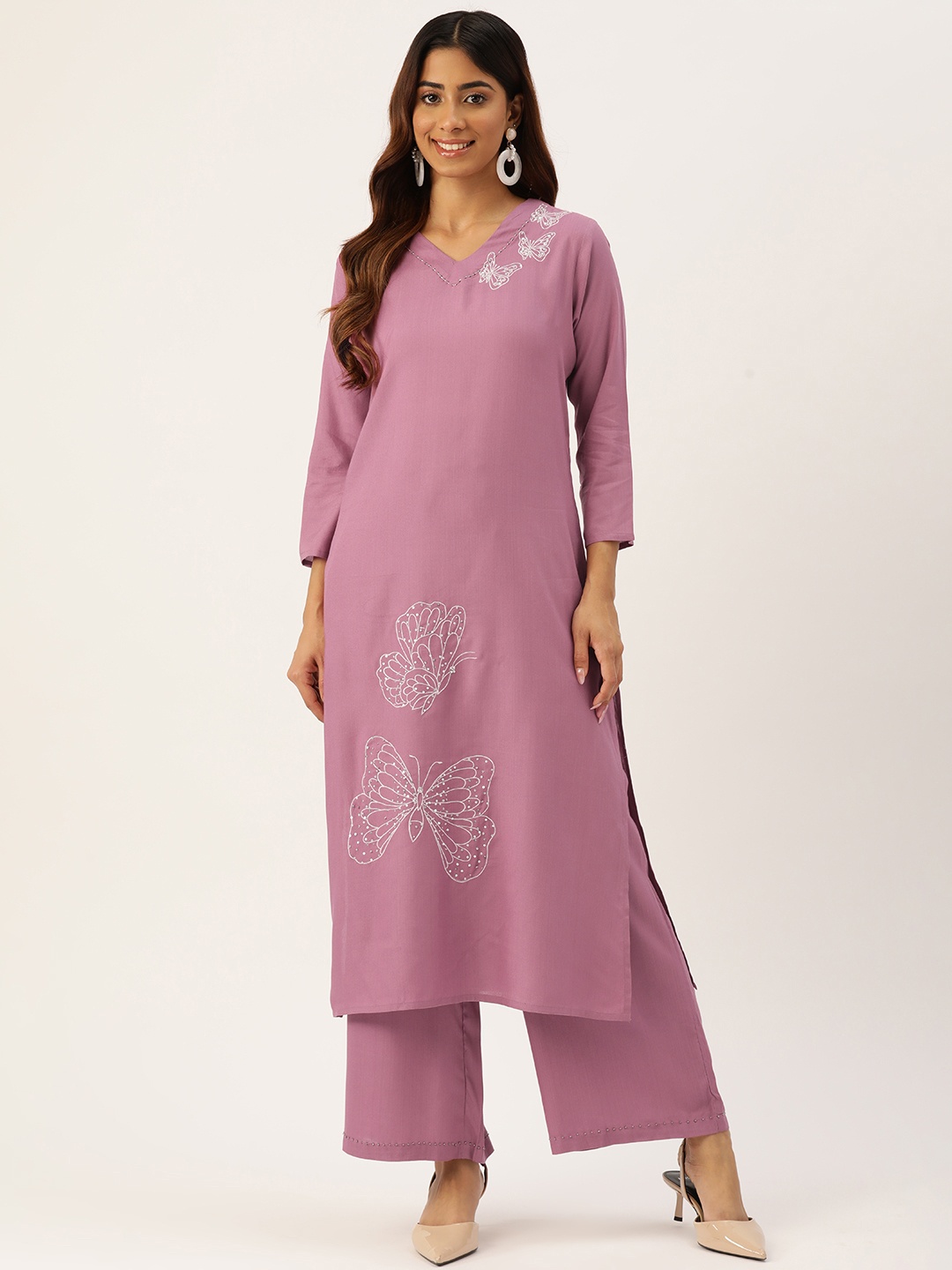 

MISRI Women Embroidered Regular Sequinned Kurta with Palazzos, Pink