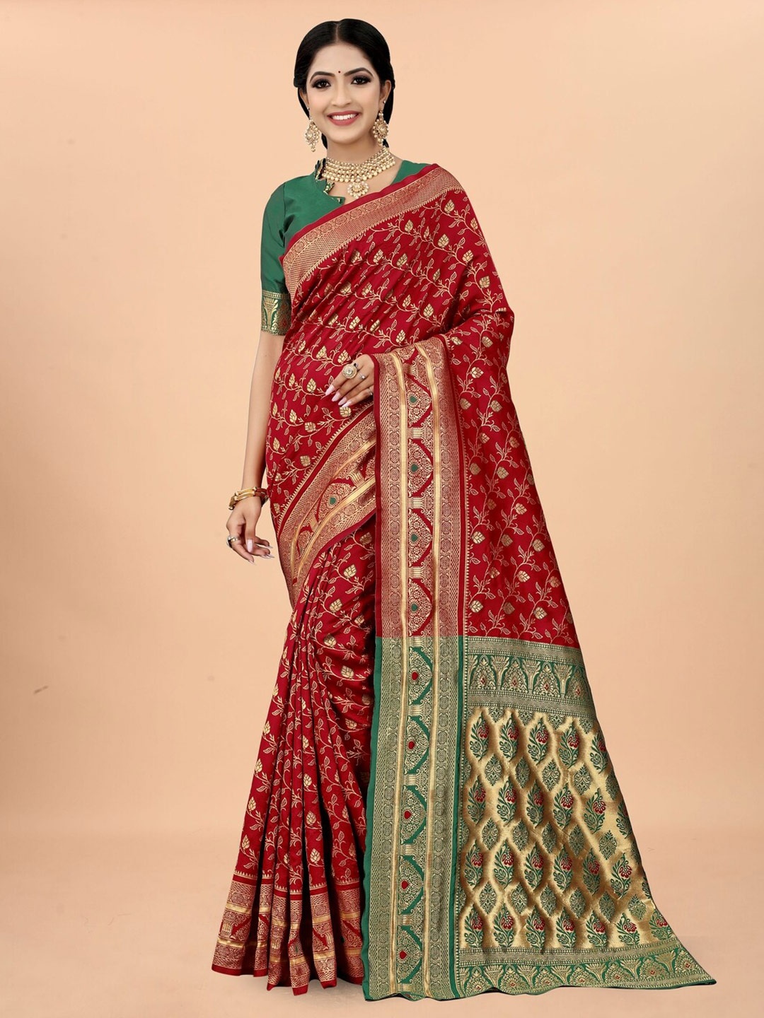 

Sareeslatest Designer Woven Design Zari Kanjeevaram Saree, Red