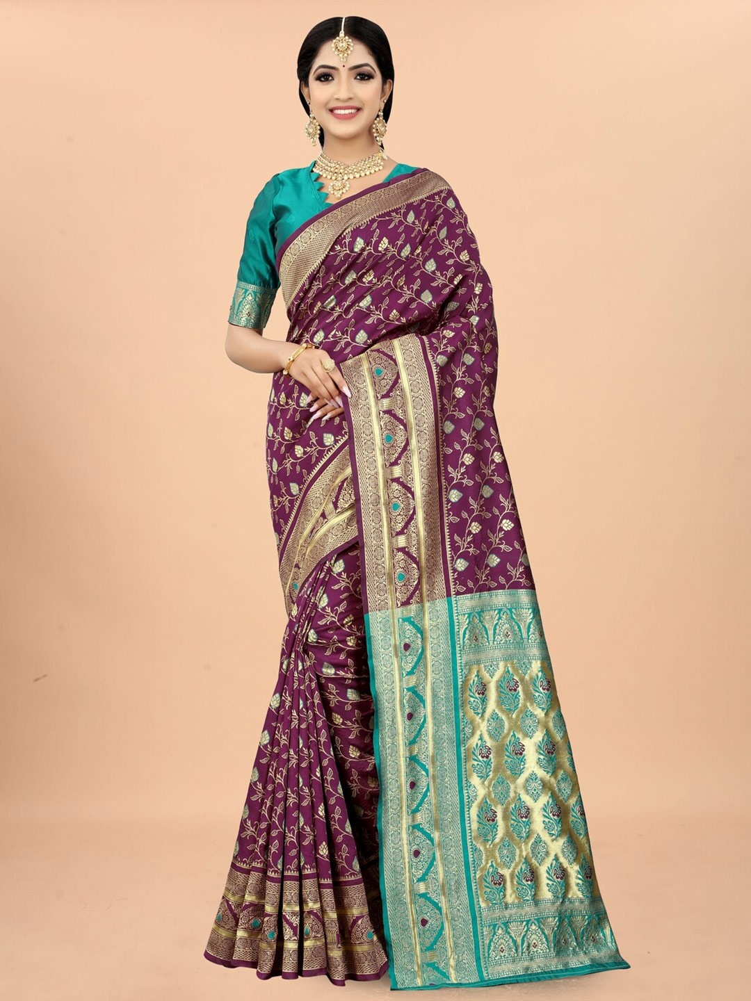 

Sareeslatest Designer Floral Woven Design Zari Kanjeevaram Saree, Purple