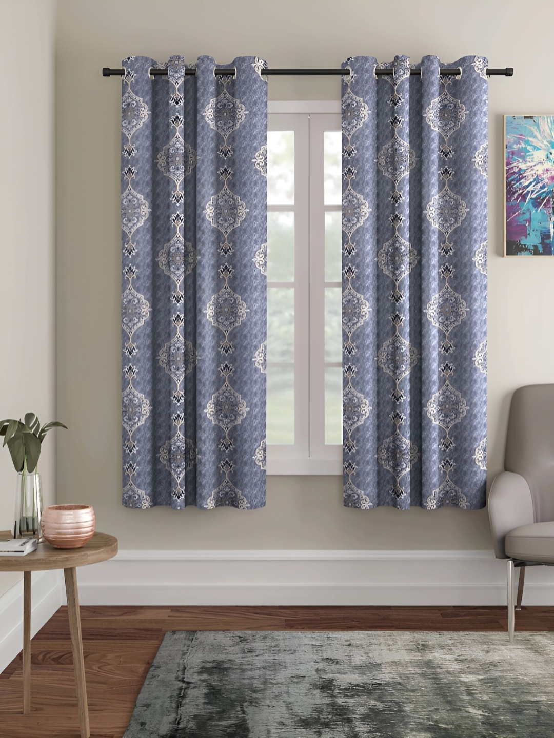 

Aura Blue & Brown 2 Pieces Ethnic Motifs Room Darkening Window Curtains