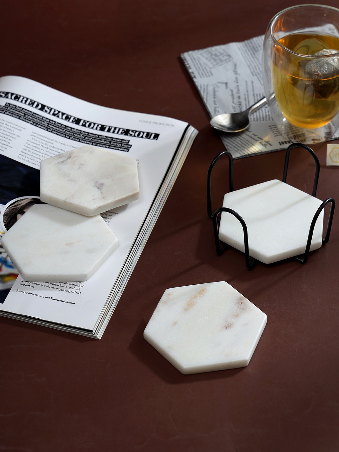 

DULI White 4 Pieces Hexagon Marble Coasters