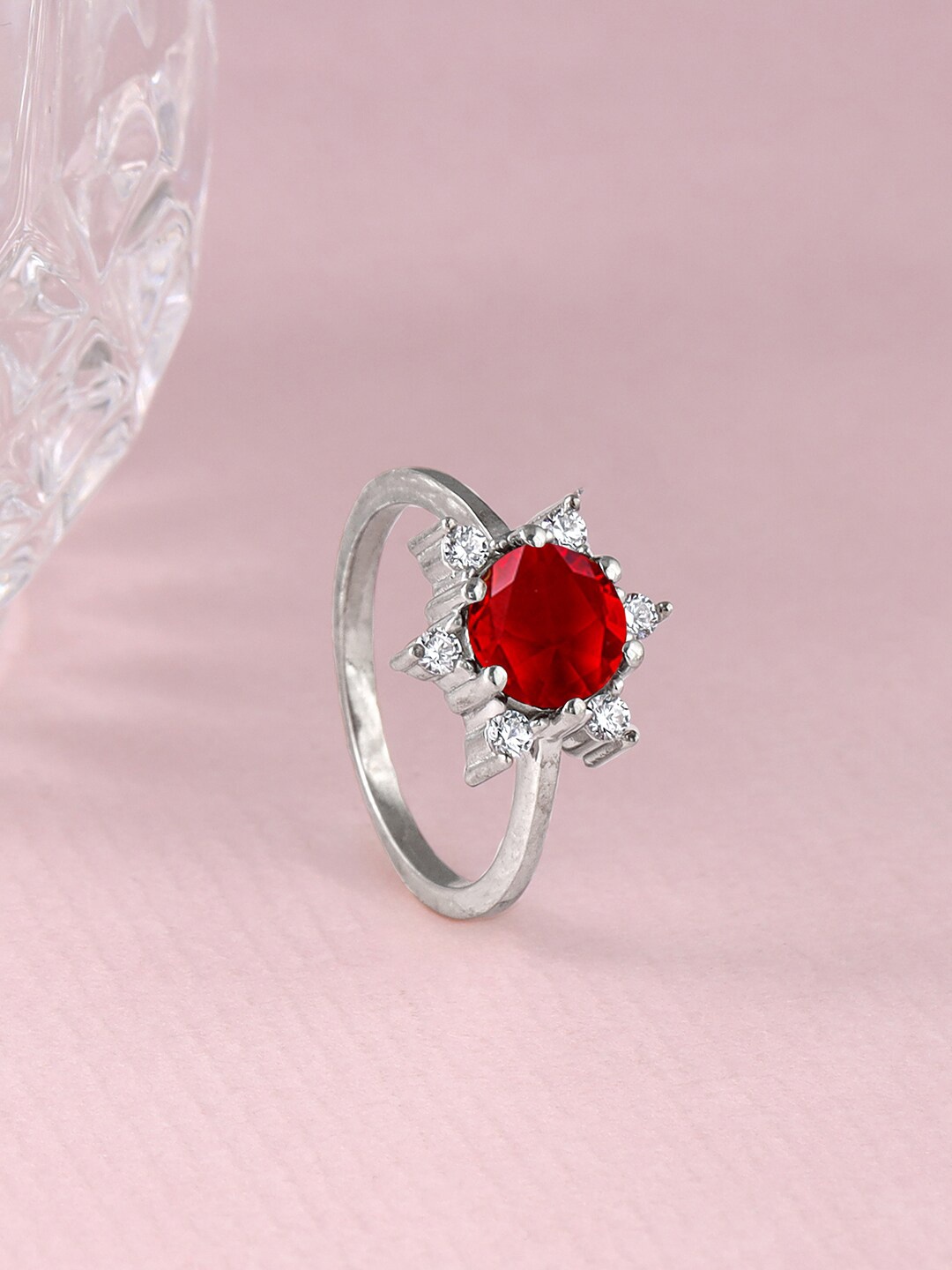 

GIVA 925 Sterling Silver Rhodium Plated Stones Studded Finger Ring