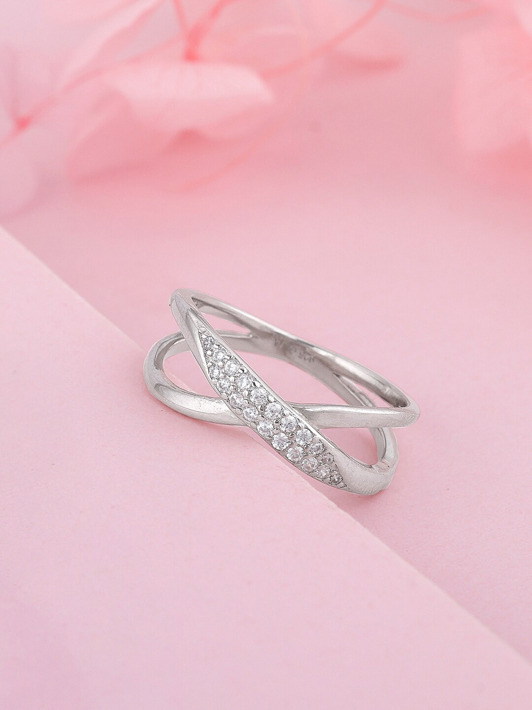 

GIVA 925 Sterling Silver Rhodium-Plated CZ-Studded Finger Ring