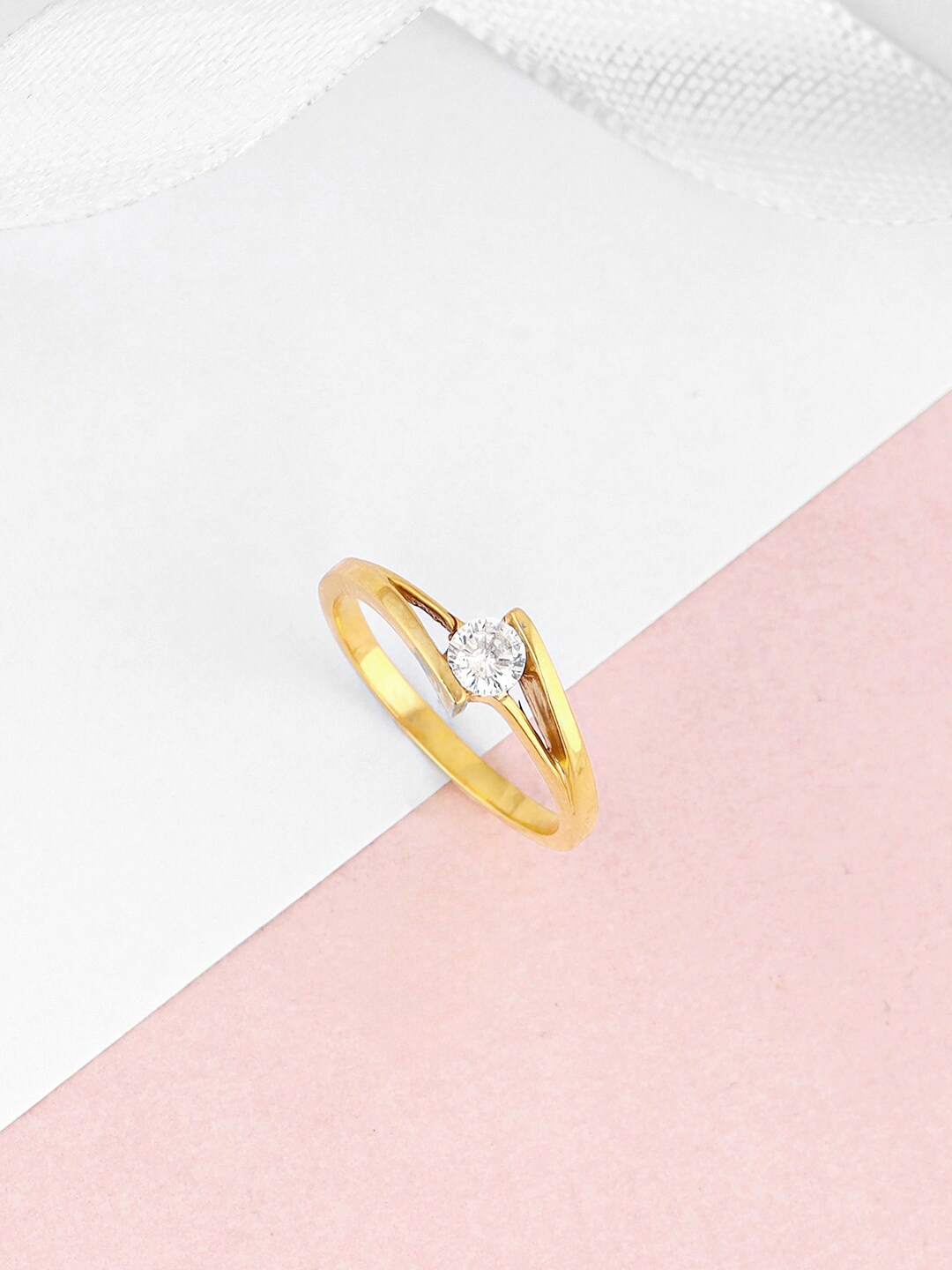 GIVA 925 Sterling Silver Gold-Plated Artificial Stones-Studded Ring