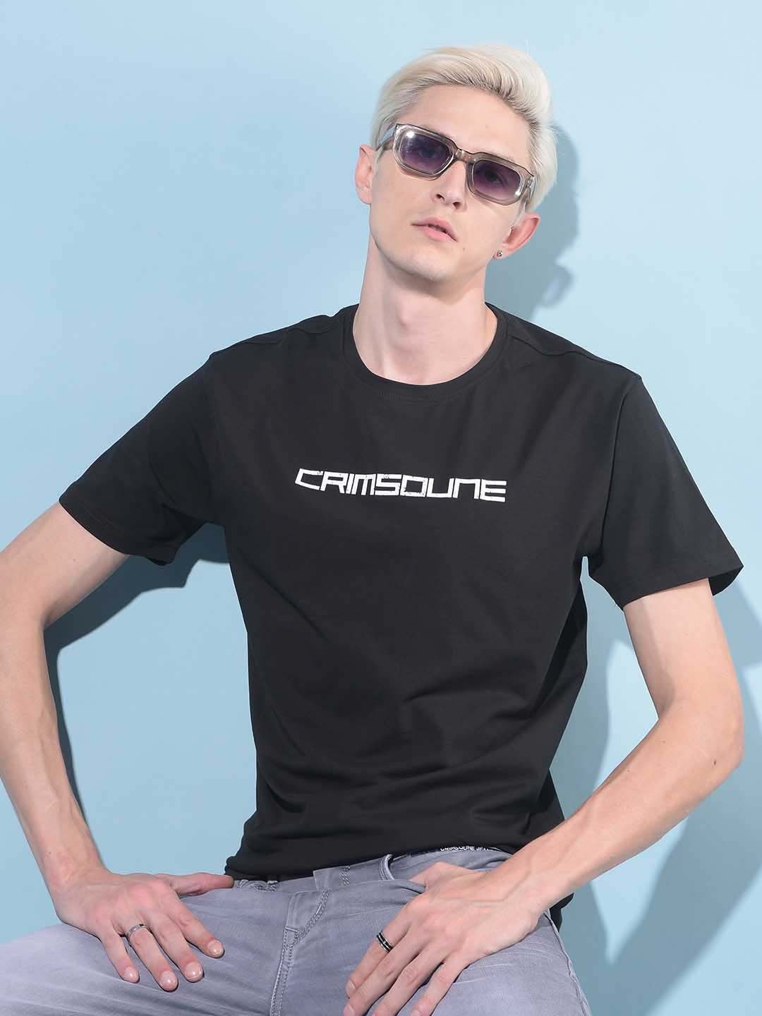 

Crimsoune Club Typography Short Sleeves Round Neck Slim Fit T-shirt, Black
