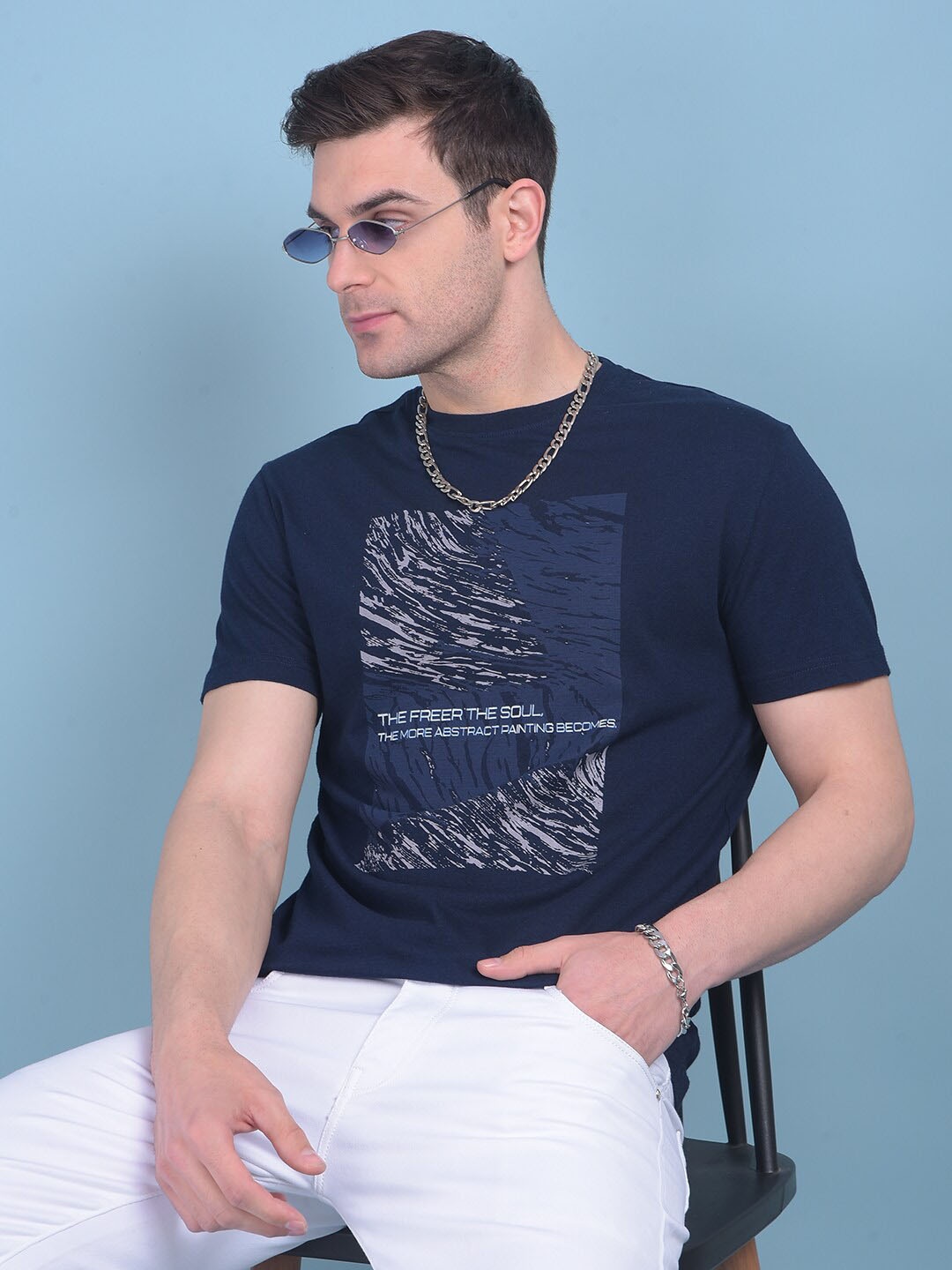 

Crimsoune Club Abstract Printed Slim Fit Cotton T-shirt, Navy blue