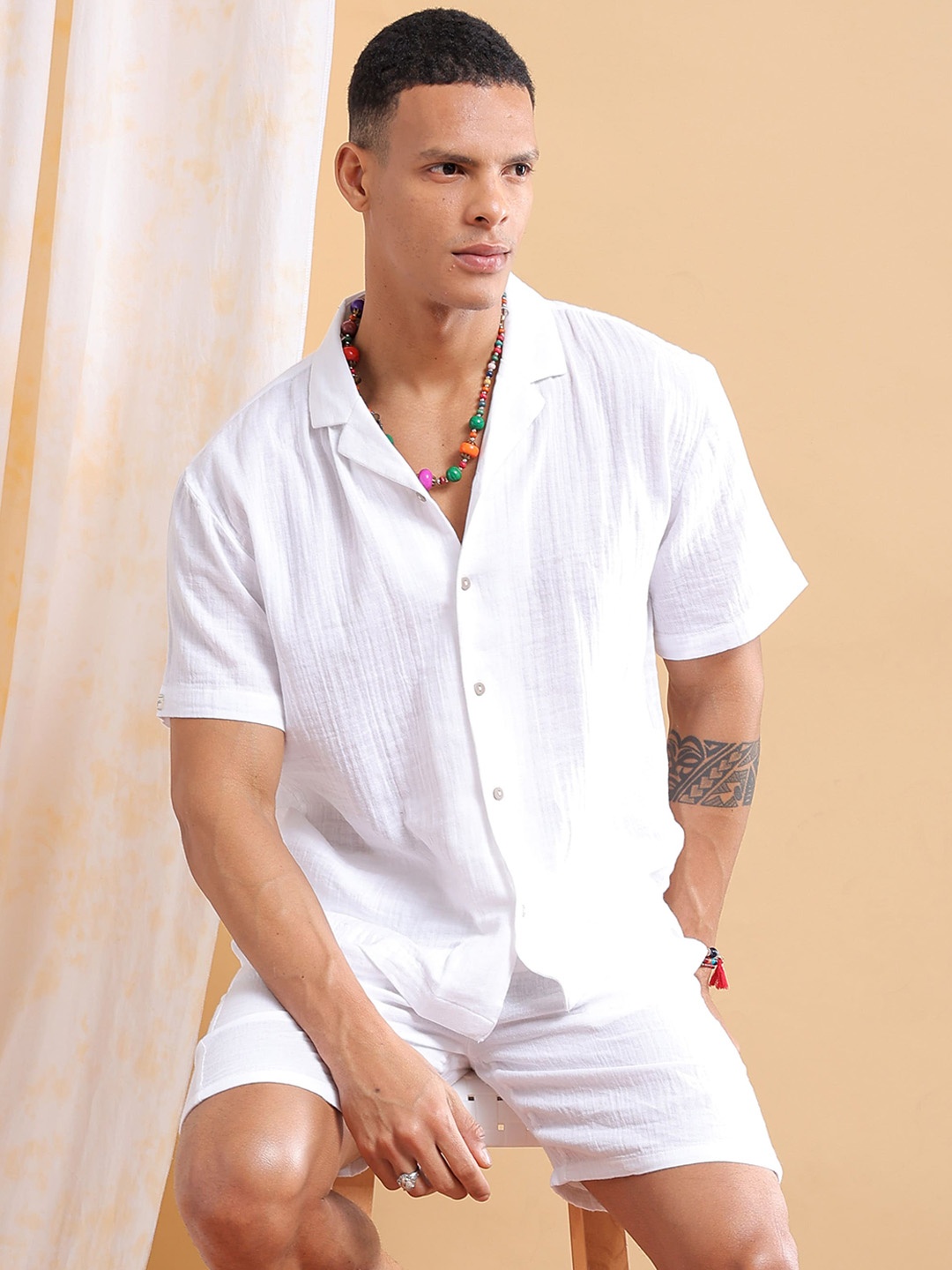 

The Indian Garage Co Pure Cotton Shirt & Shorts, White