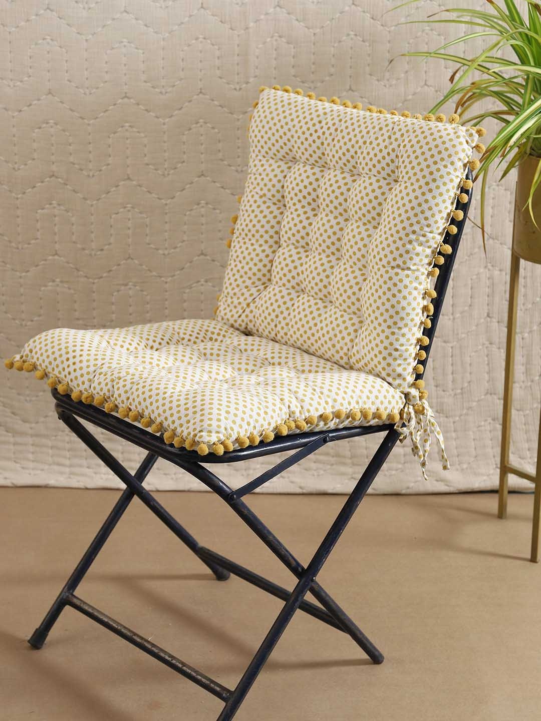

TARAN LIVING Off-White 2 Pieces Printed Cotton Chair Pads