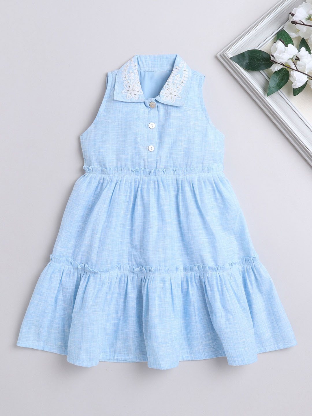 

The Magic Wand Shirt Collar Cotton Fit & Flare Dress, Blue