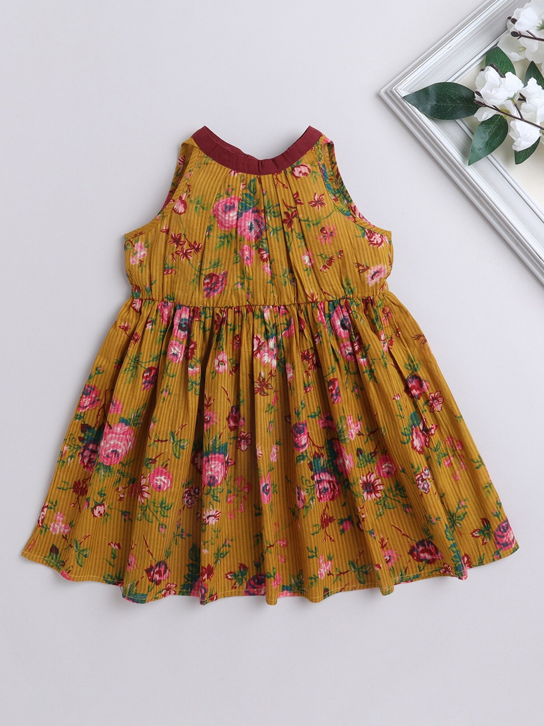 

The Magic Wand Floral Print Fit & Flare Cotton Dress, Mustard