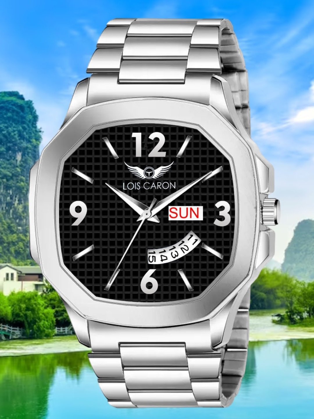 

LOIS CARON Men Stainless Steel Bracelet Style Straps Analogue Watch LCS-8312, Black