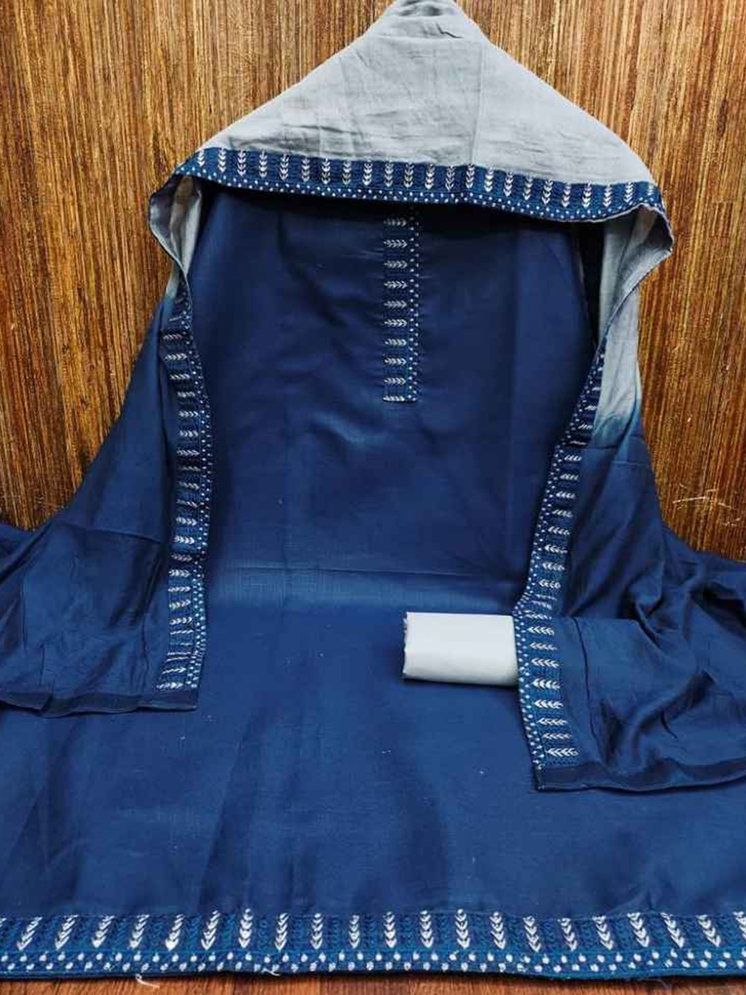 

faxofab Embroidered Unstitched Dress Material, Navy blue