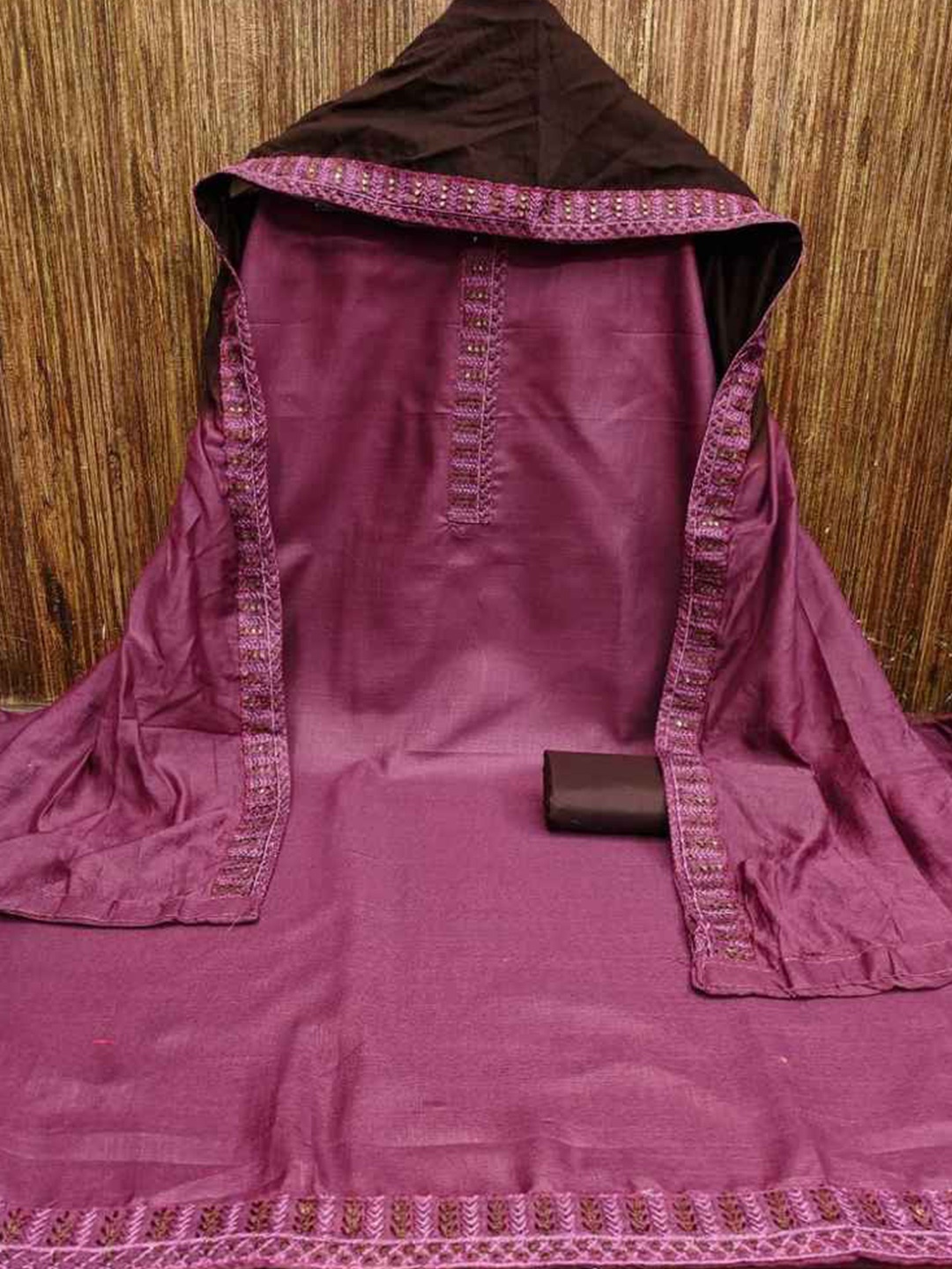

faxofab Embroidered Unstitched Dress Material, Pink