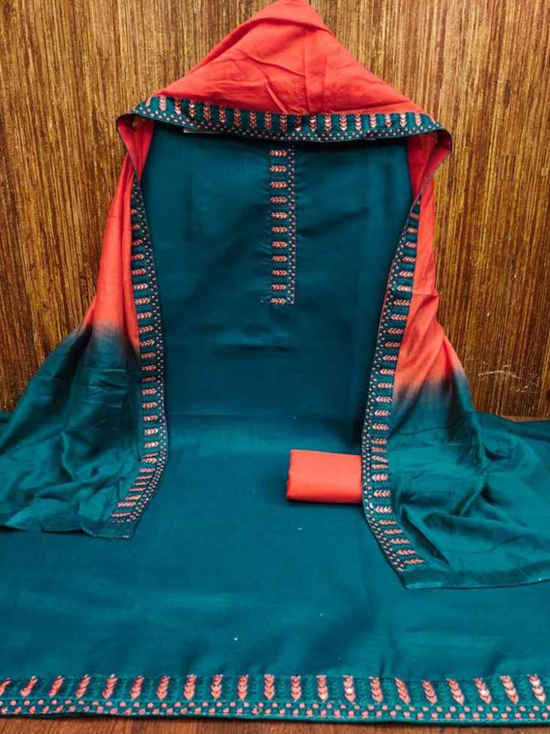 

faxofab Embroidered Unstitched Dress Material, Blue
