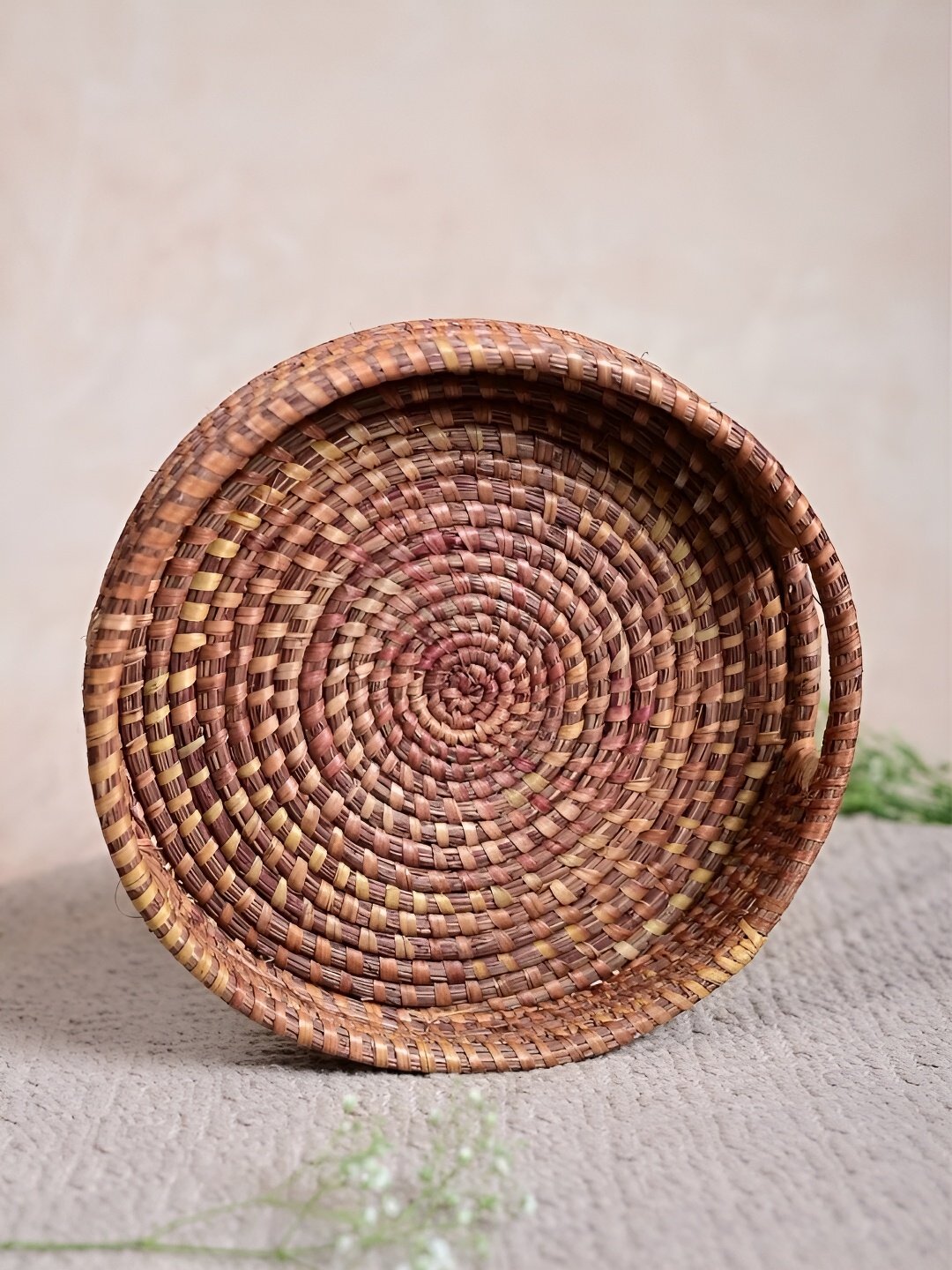 

KADAM HAAT Beige Round Wooden Tray