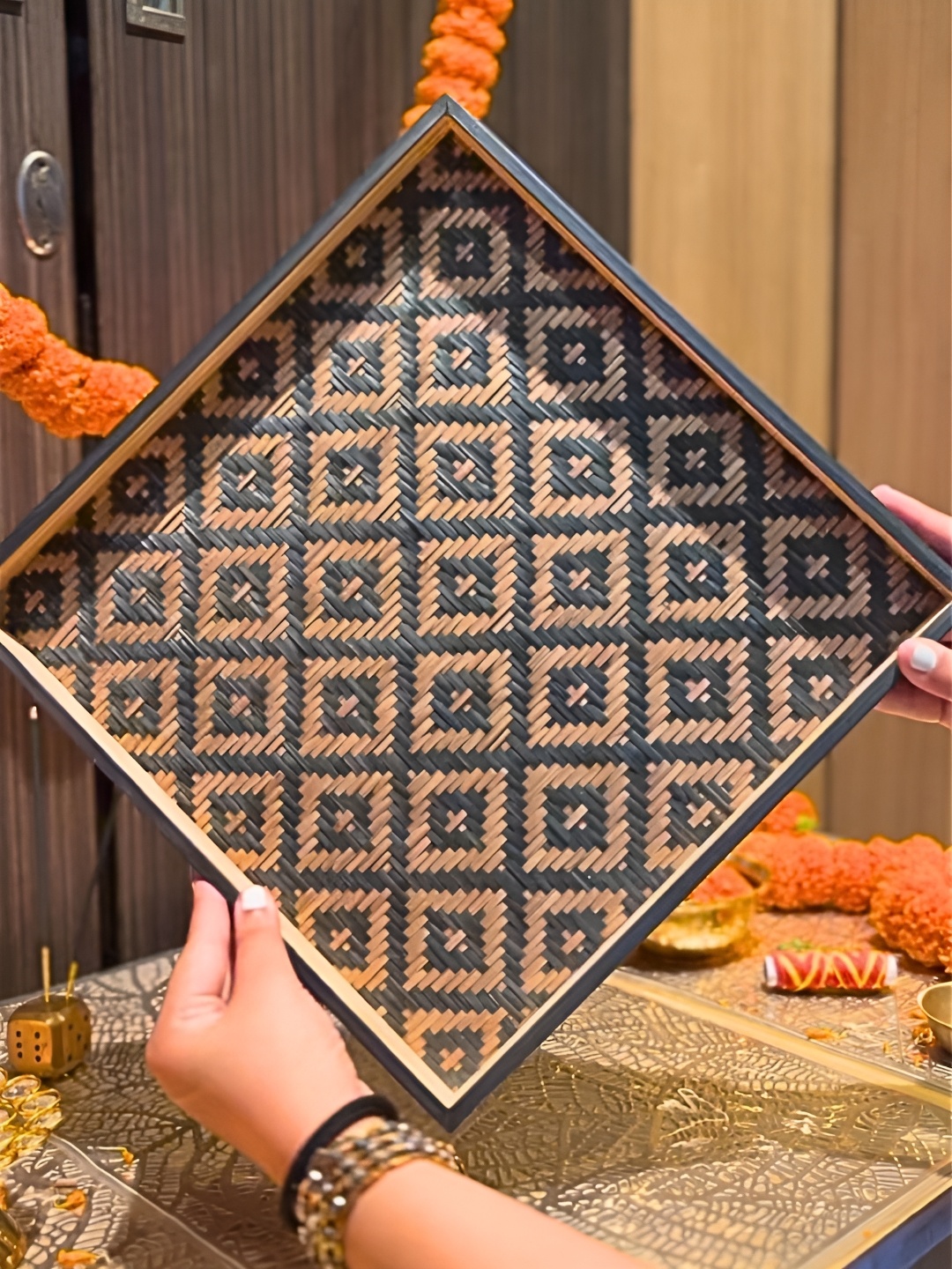 

KADAM HAAT Black & Brown Wooden Easy to Clean Pooja Thali