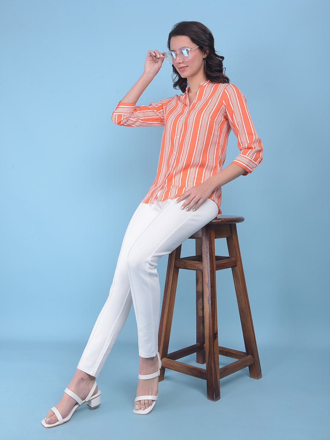 

Crimsoune Club Classic Slim Fit Striped Opaque Casual Shirt, Orange