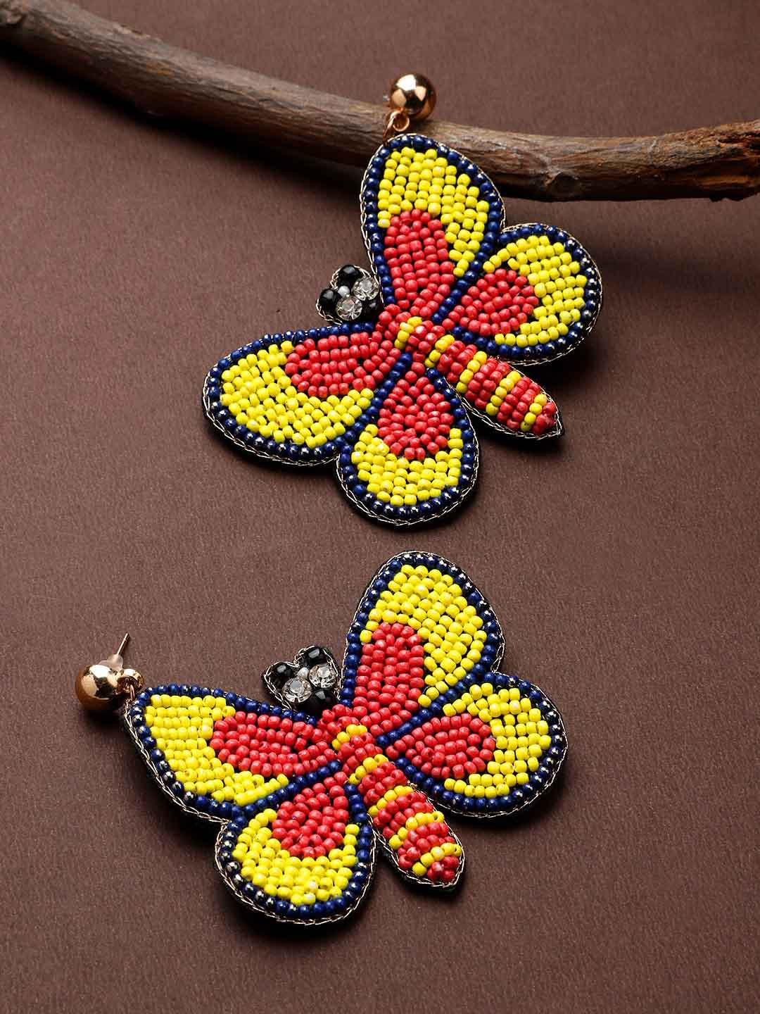 

Mali Fionna Beaded Butterfly Shaped Drop Earrings, Yellow
