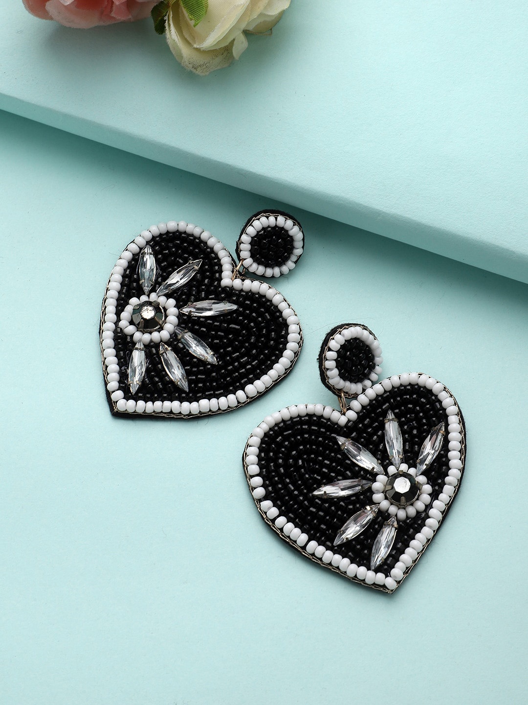 

Mali Fionna Beaded Heart Shaped Drop Earrings, Black