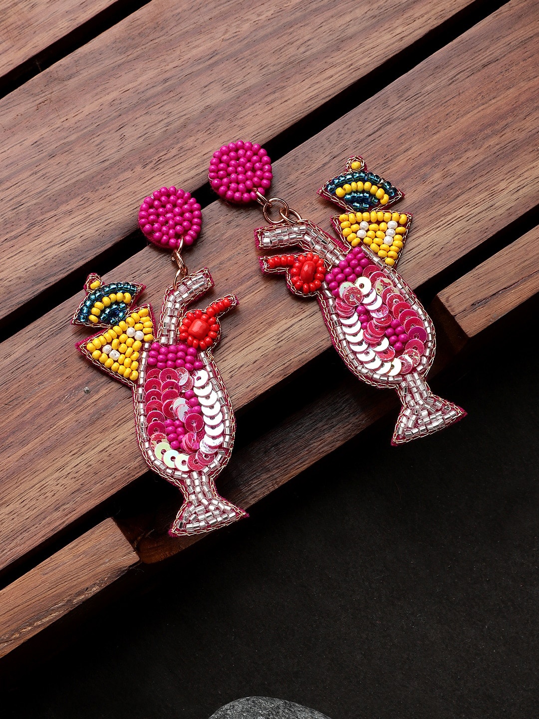 

Mali Fionna Beaded Quirky Drop Earrings, Pink