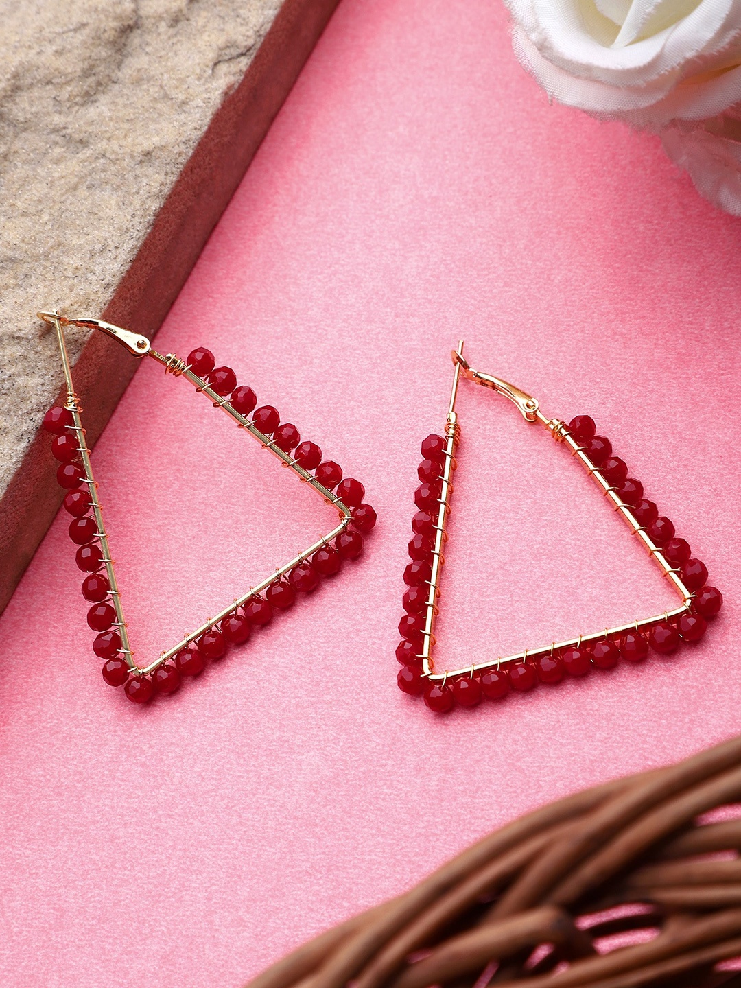 

Mali Fionna Gold-Plated Triangular Crystals Hoop Earrings, Red