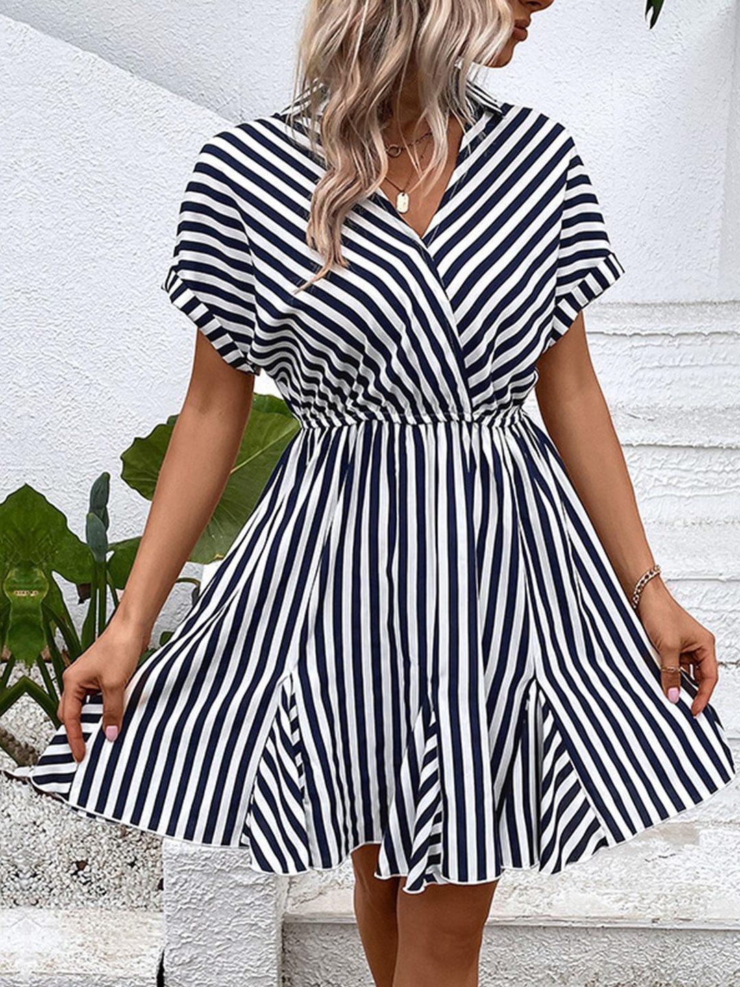 

StyleCast White Striped Shirt Collar Fit & Flare Dress