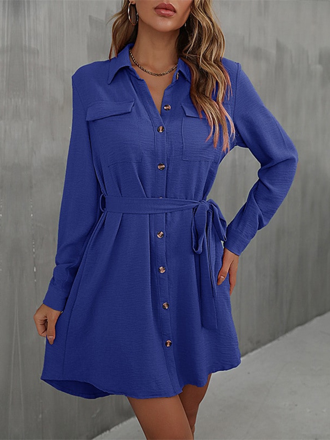 

StyleCast Shirt Collar Long Sleeves Button Opaque Dress, Purple