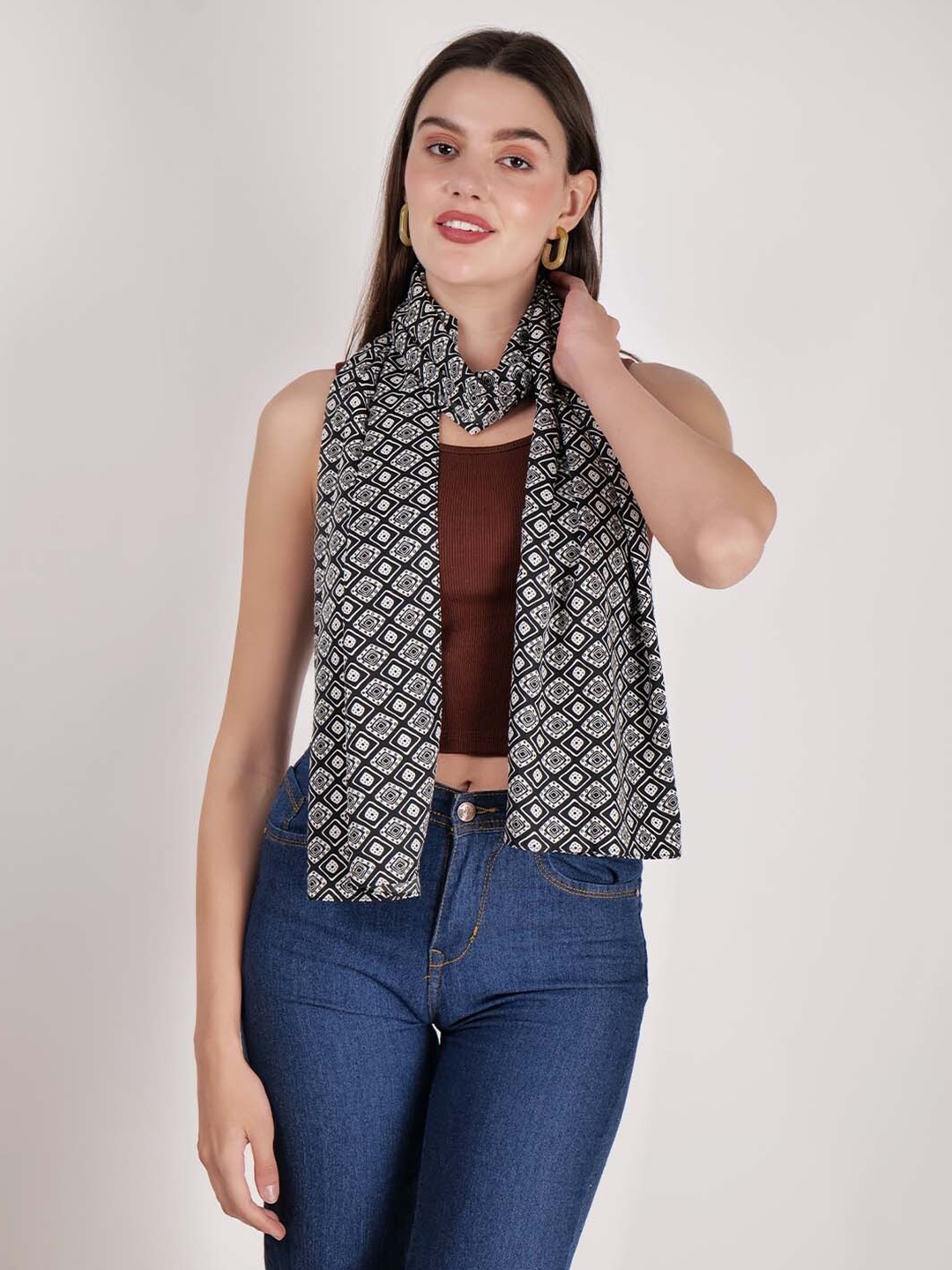 

Anouk Women Black Printed Scarf, White