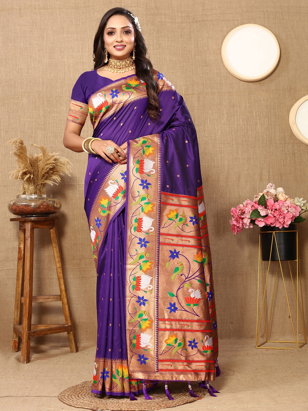 

YAVIRA SILK Ethnic Motifs Woven Design Zari Paithani Saree, Blue