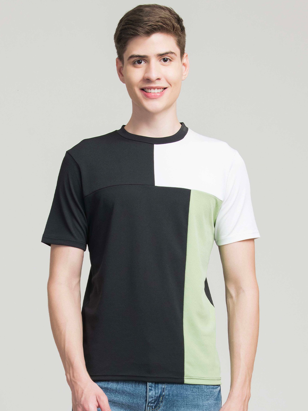 

STYLOGUE Colourblocked Short Sleeves T-shirt, Black