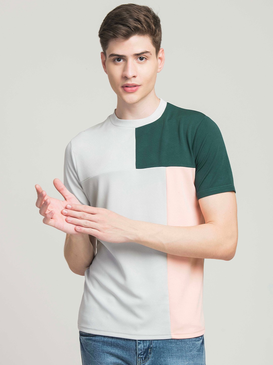

STYLOGUE Colourblocked Short Sleeves T-shirt, Grey