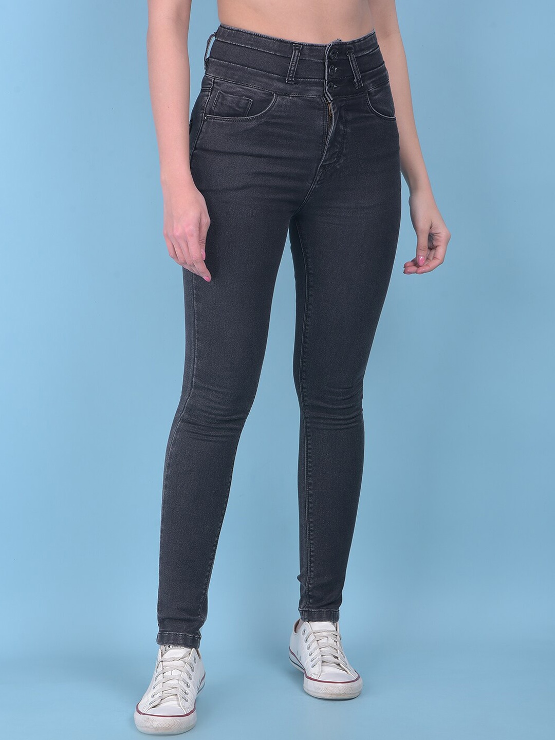 

Crimsoune Club Women Skinny Fit High-Rise Light Fade Stretchable Jeans, Grey