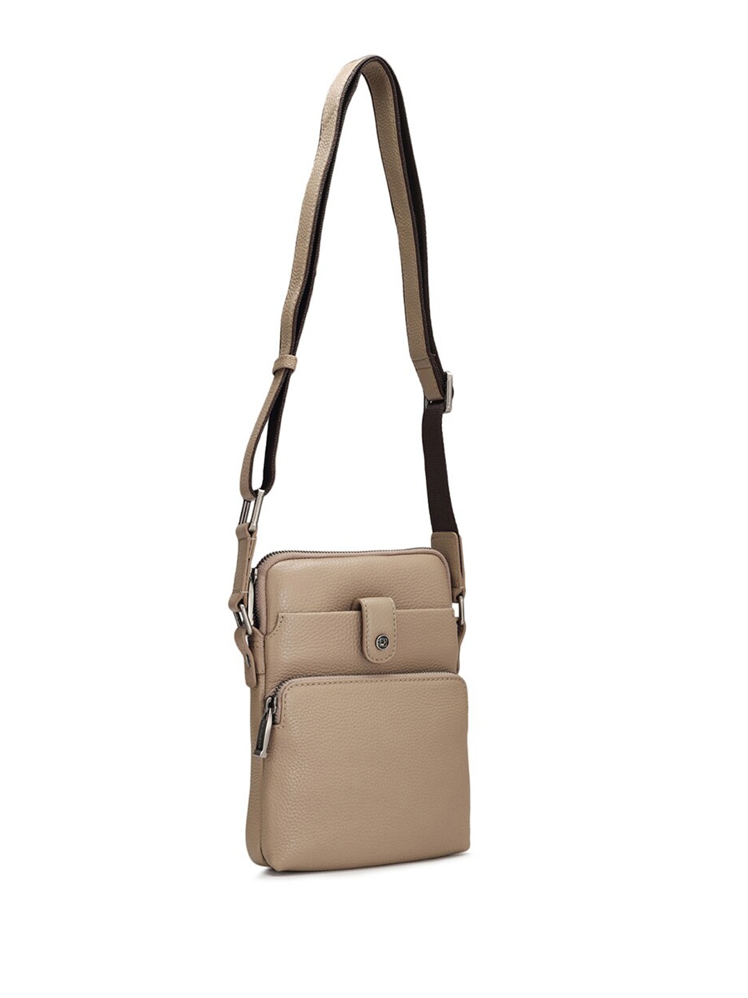 

Da Milano Men Textured Leather Messenger Bag, Taupe