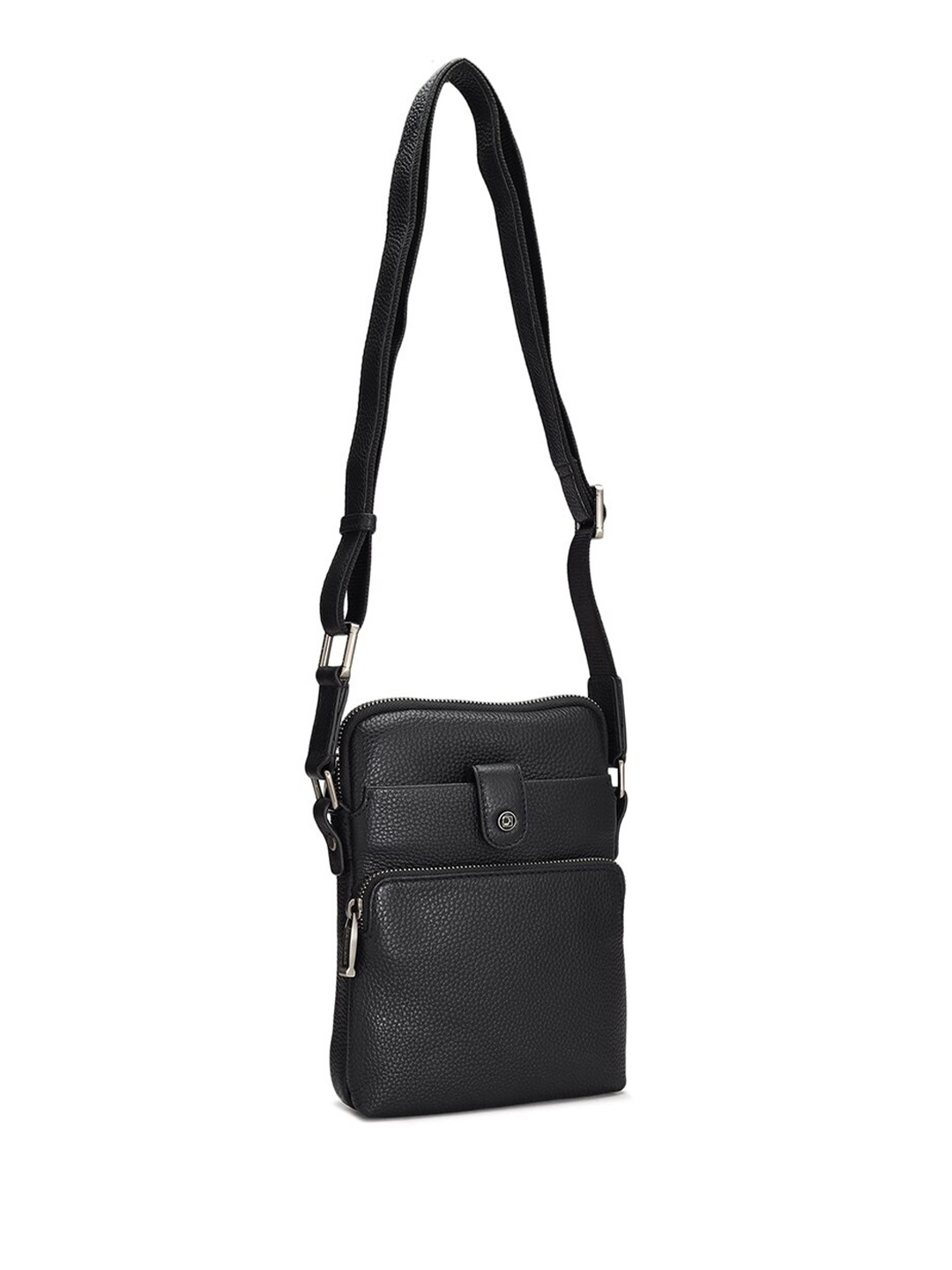 

Da Milano Men Textured Leather Messenger Bag, Black