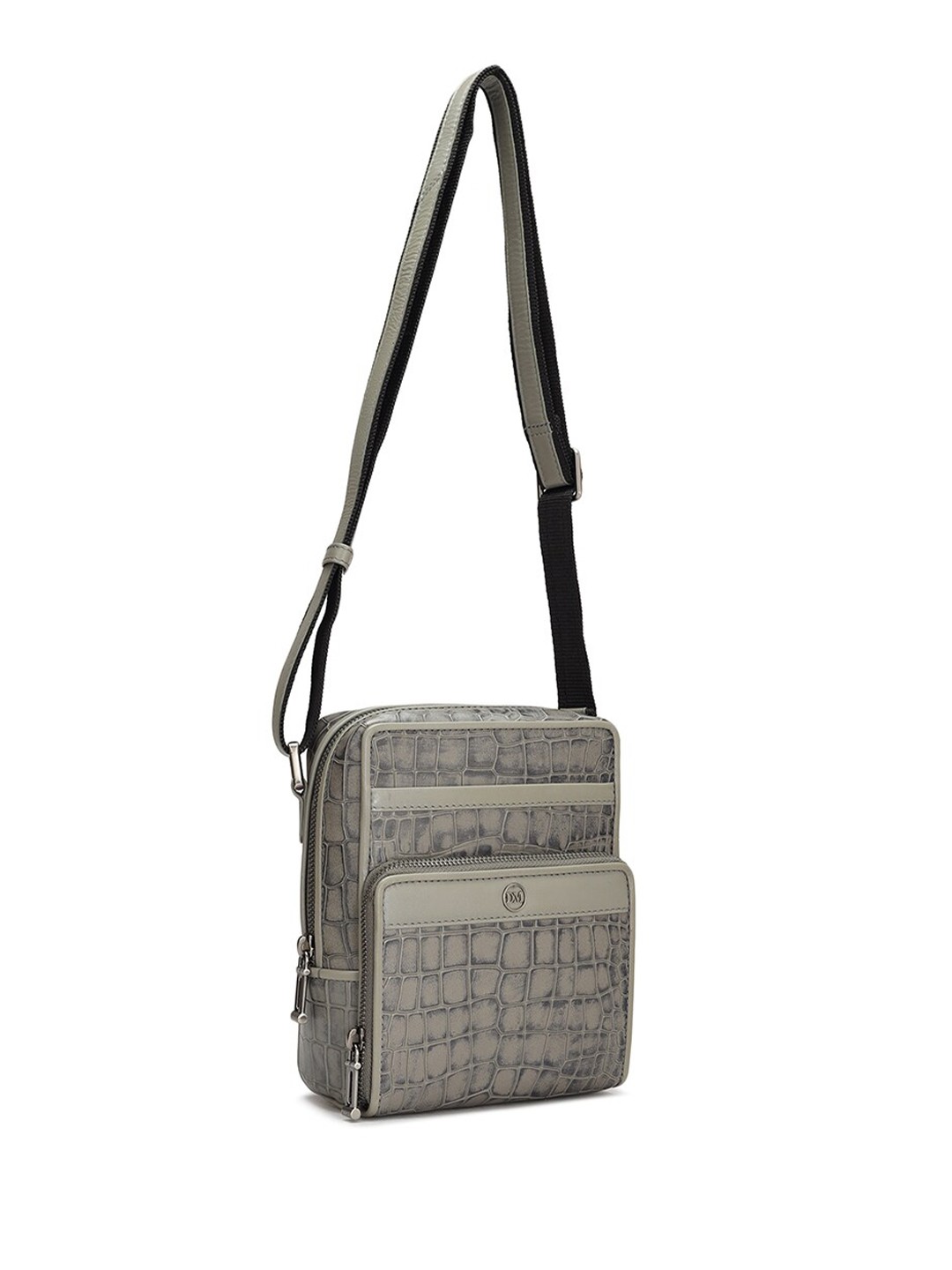 

Da Milano Men Textured Leather Messenger Bag, Grey