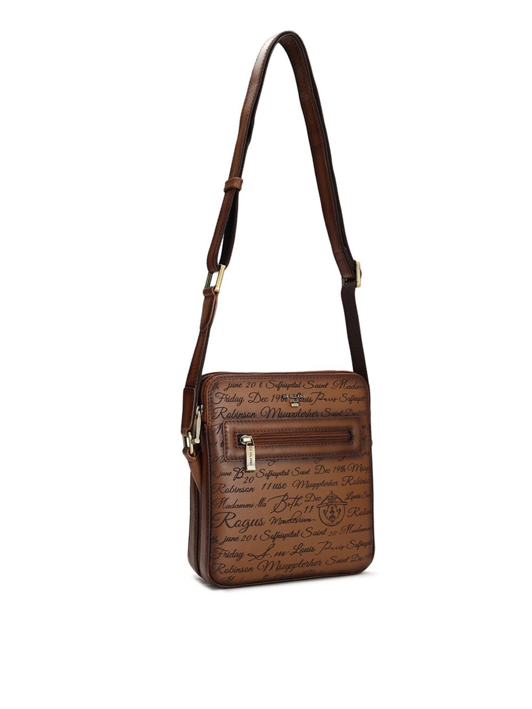 

Da Milano Men Printed Leather Messenger Bag, Brown
