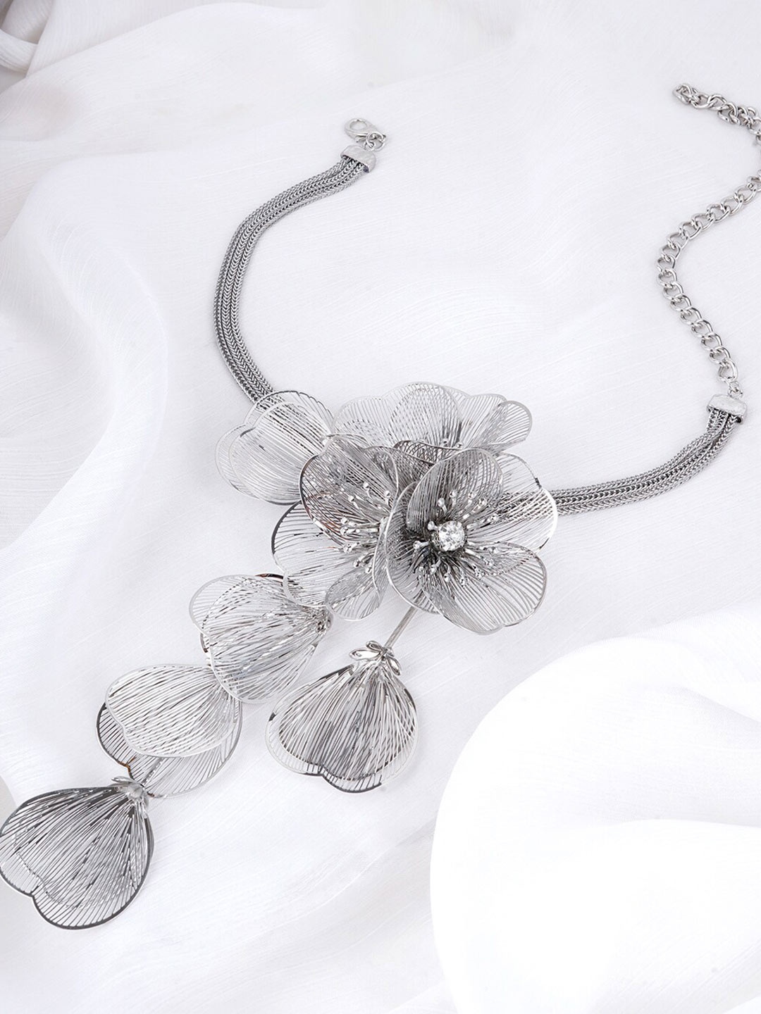 

JOKER & WITCH Tuliana Silver-Plated Stone Studded Floral Shaped Statement Necklace
