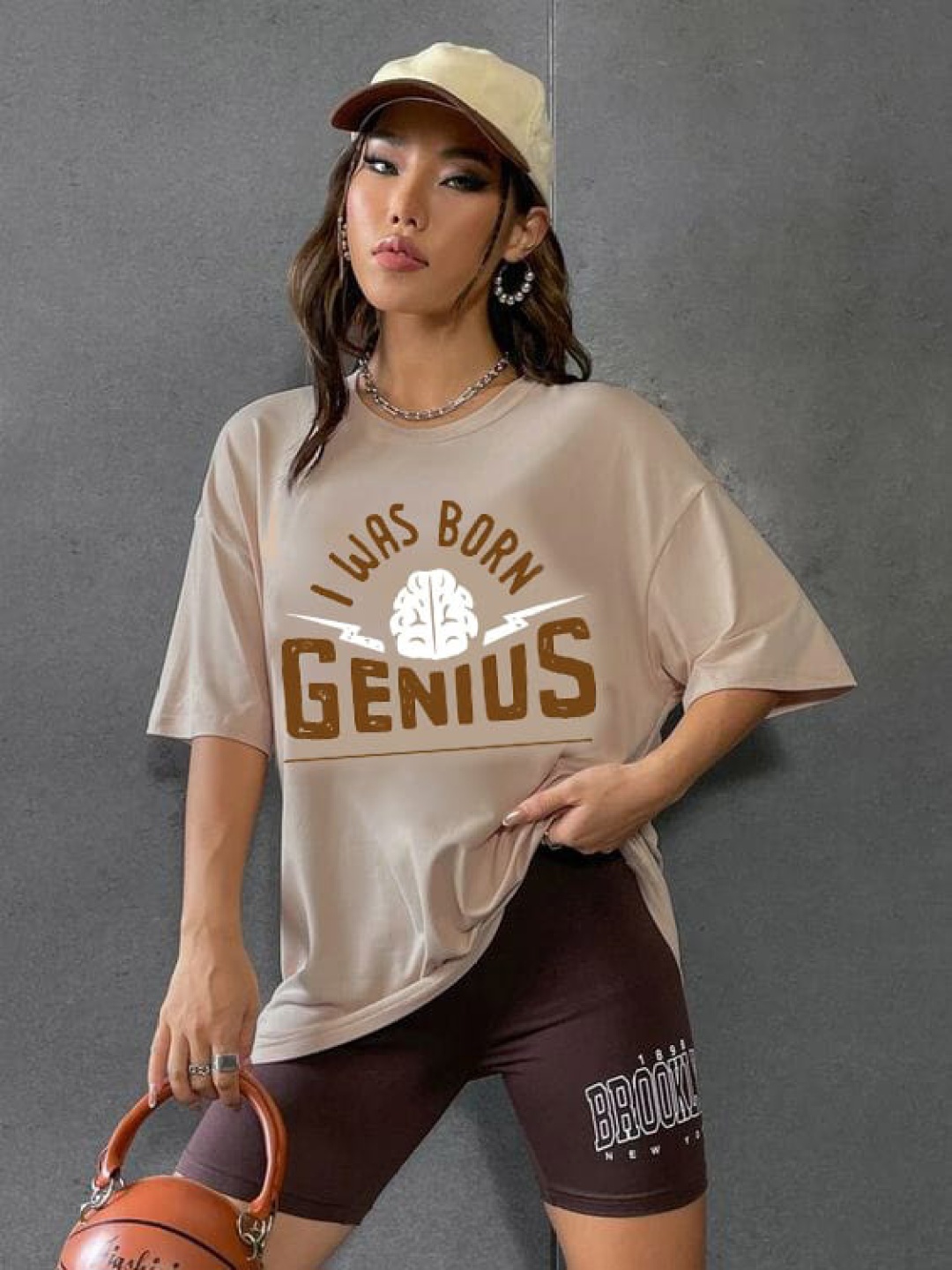 

CHKOKKO Round Neck Drop-Shoulder Sleeves Typography Printed Cotton Regular Fit T-shirt, Khaki