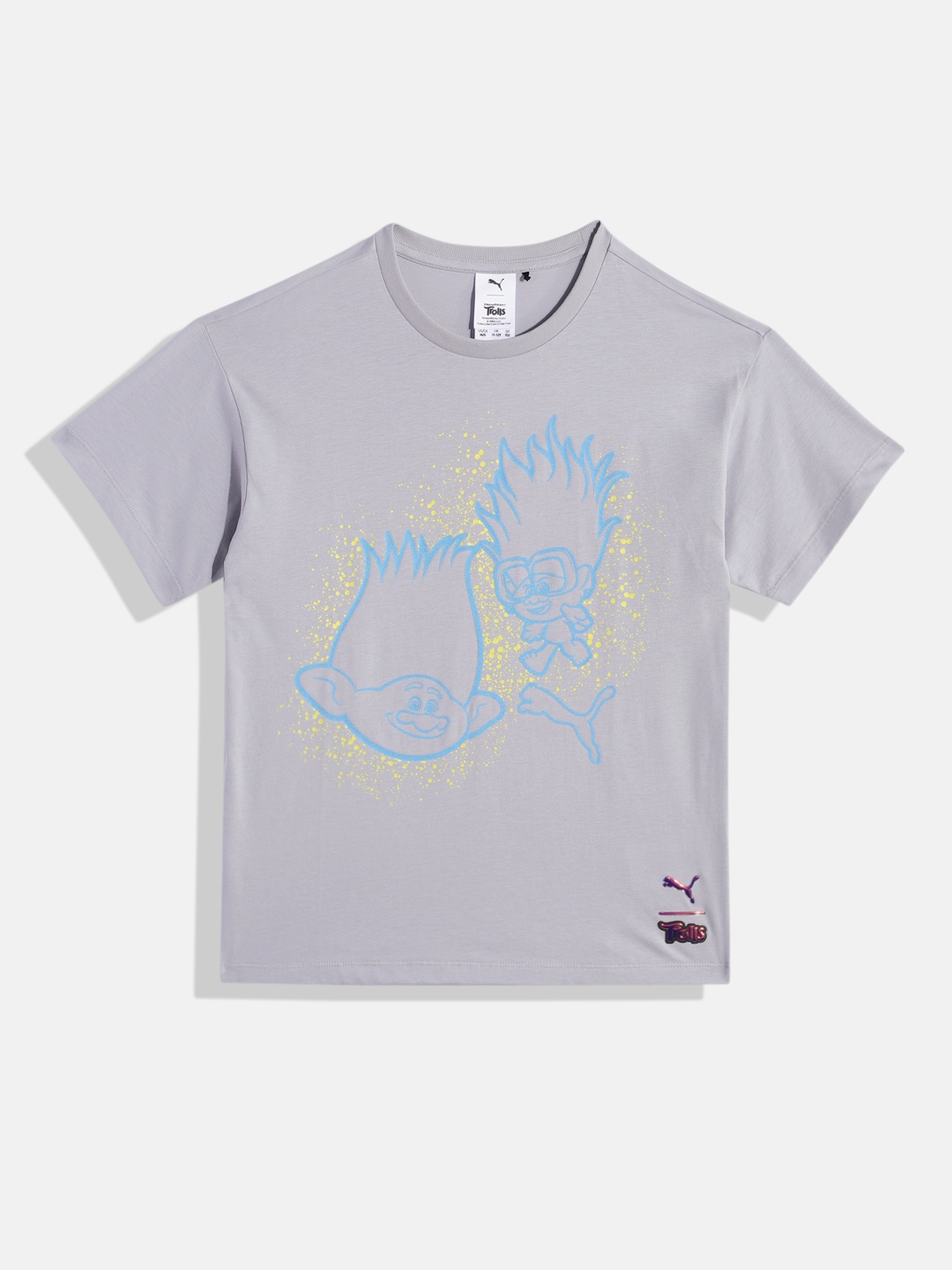

Puma x Trolls Boys Graphic Print Knitted Pure Cotton Relaxed Fit T-shirt, Grey