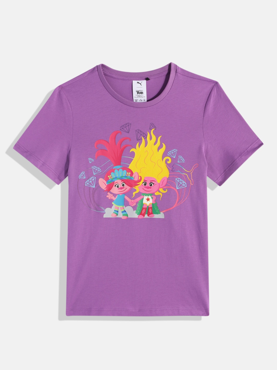 

Puma x Trolls Boys Humour & Comic Print Knitted Pure Cotton T-shirt, Purple